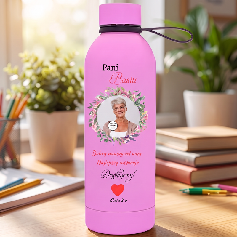 Personalizowana butelka termiczna dla nauczycielki ze zdjęciem 500 ml – prezent na Dzień Nauczyciela