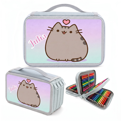 Personalizowany piórnik czterokomorowy z kotem Pusheen i imieniem