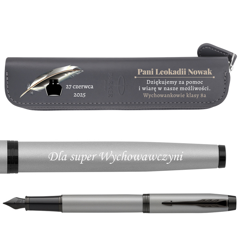 Pióro Wieczne Parker IM Achromatic Grey z Grawerem + Etui z Nadrukiem UV