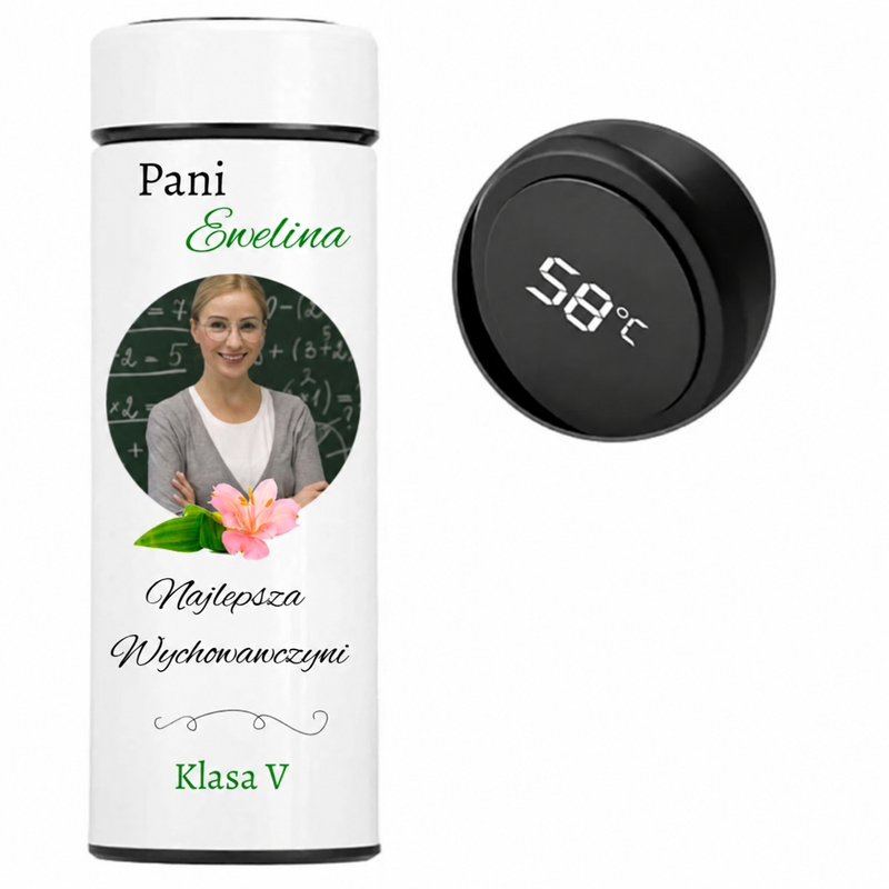 Kubek termiczny wyświetlacz LED personalizowany nadruk UV dla nauczyciela