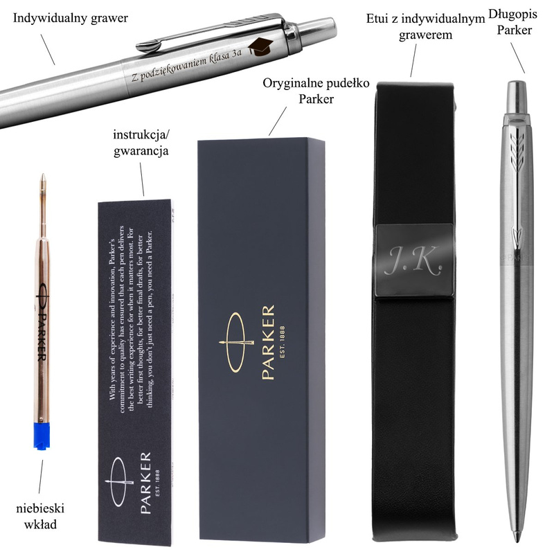 Parker Jotter CT stalowy z grawerem laserowym i etui w komplecie