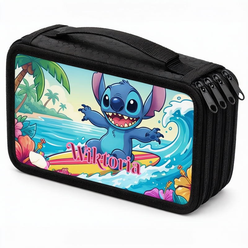 Personalizowany piórnik czterokomorowy Stitch z imieniem – piórnik szkolny dla fana Lilo i Stitch