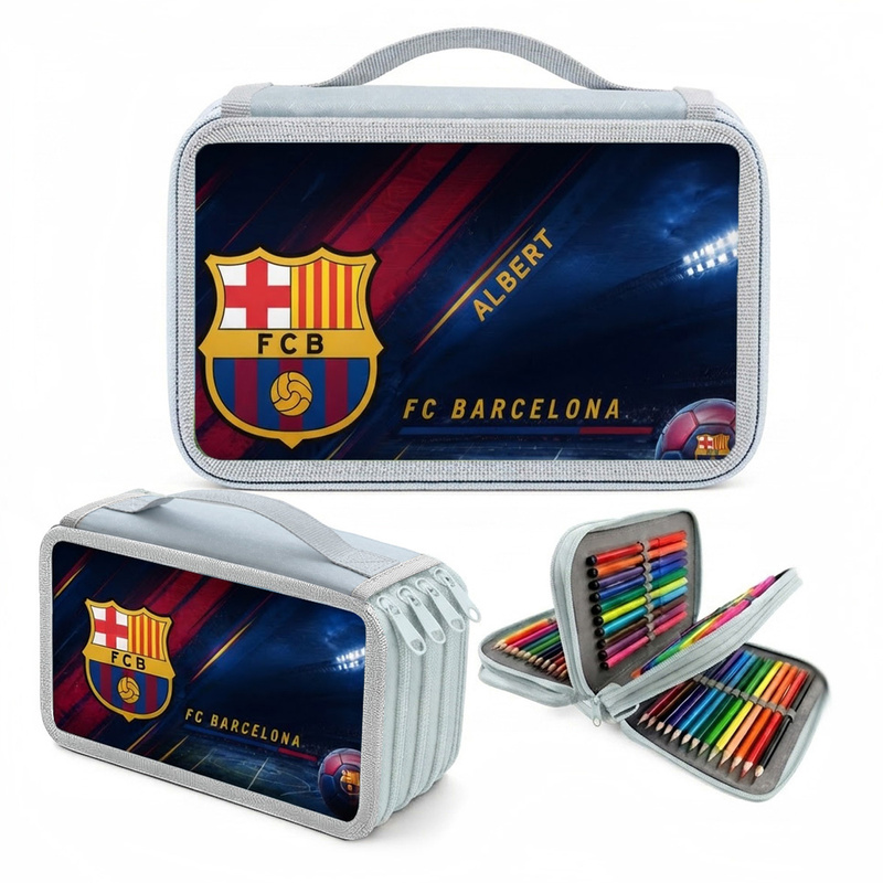 Personalizowany piórnik czterokomorowy FC Barcelona z imieniem – piórnik dla fana piłki nożnej