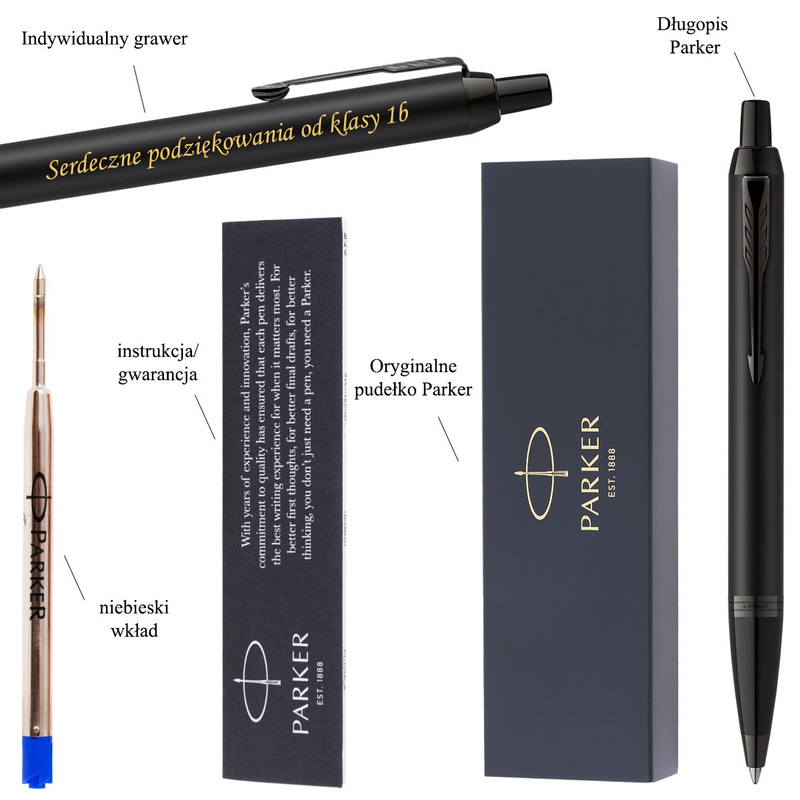 Parker IM Achromatic czarny z grawerem – prezent firmowy