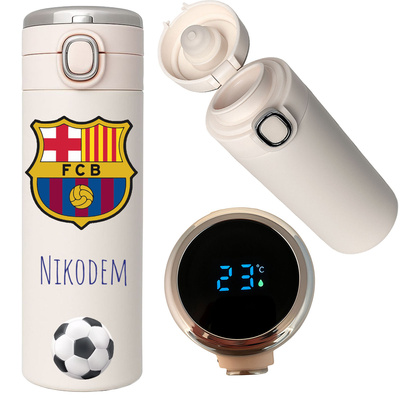 Kubek termiczny LED i personalizowanym nadrukiem UV prezent dla fana piłki/ FC Barcelona