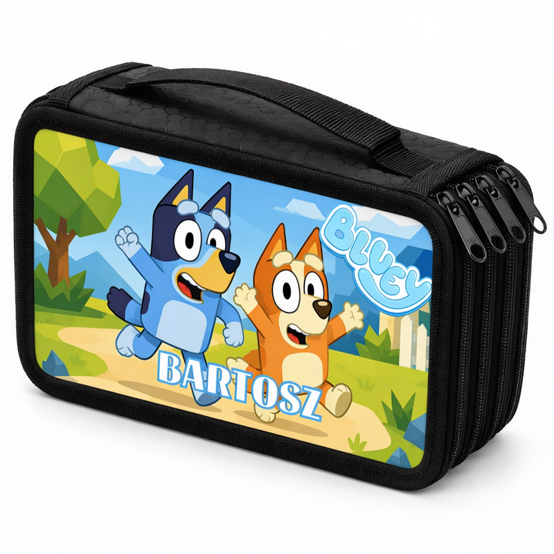 Personalizowany piórnik czterokomorowy Bluey z imieniem – piórnik szkolny dla dziecka